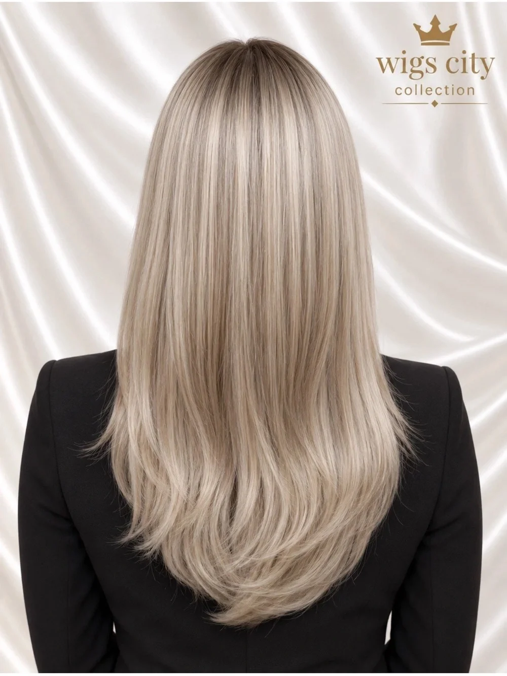 21” Human Hair Blend❤️ Blonde Darker Roots Women Wig Bangs Heat Resistant